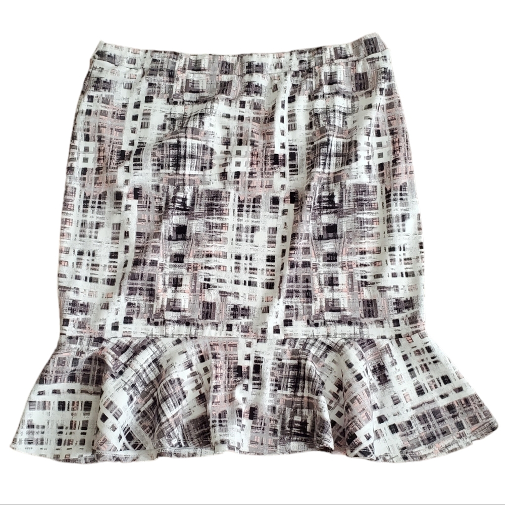 Cato Pink and White Ruffled Trumpet Skirt